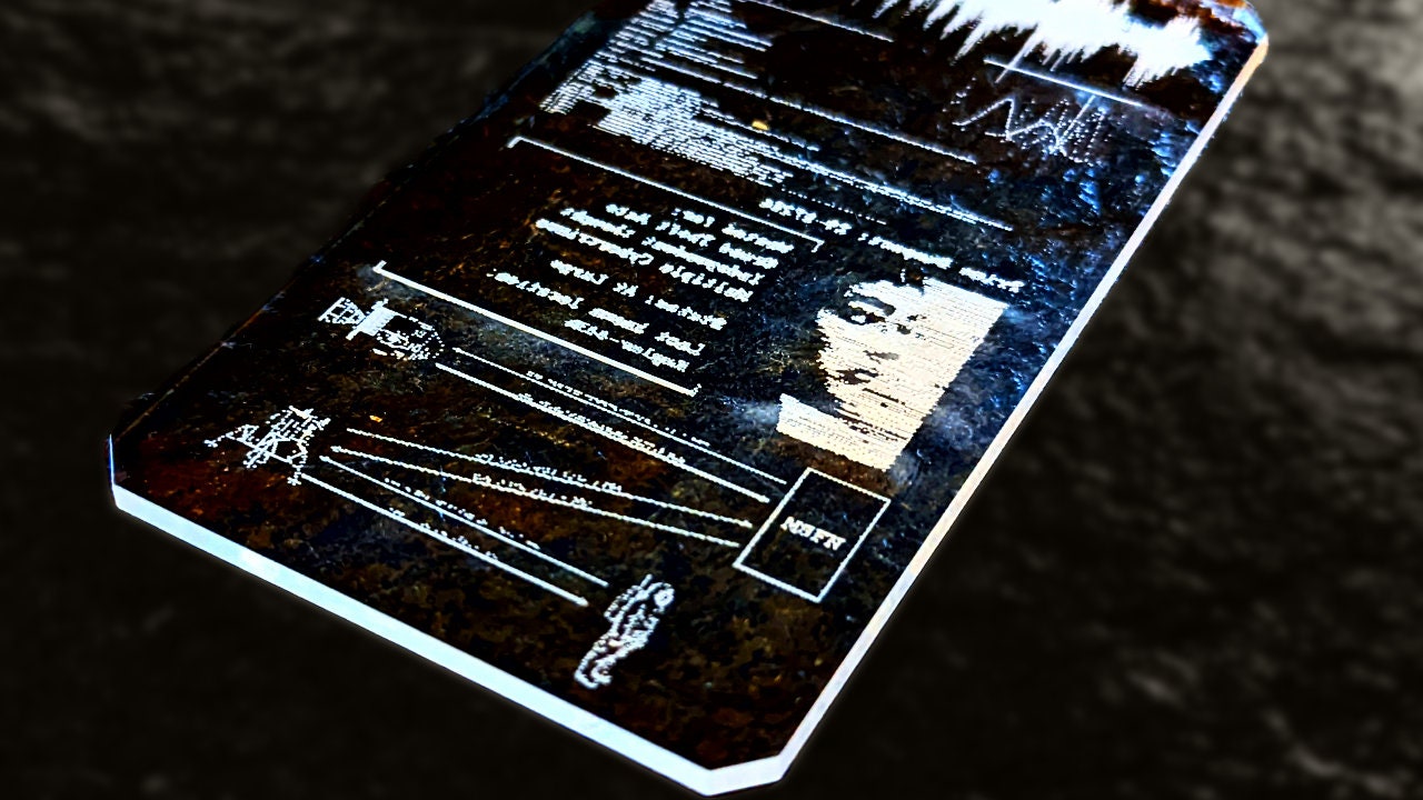 Sci-fi hand terminal prop — laser-cut engraved acrylic, Expanse-inspired